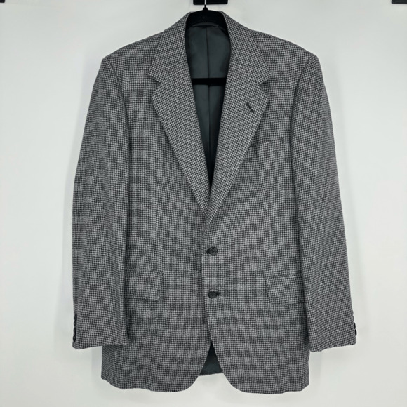 Mens 40R Pure Alpaca Sport Coat Grey Houndstooth 2 Button Preppy Classic Blazer - Picture 13 of 13